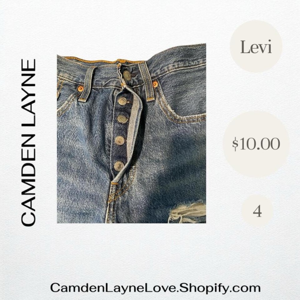 Levi's Blue Denim Jean Shorts with Brown Label - Picture 4 of 7